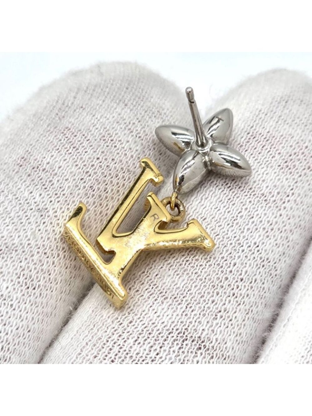 Louis Vuitton Earrings Pandant Iconic Flower Both Ears Gold Silver - Picture 10 of 10